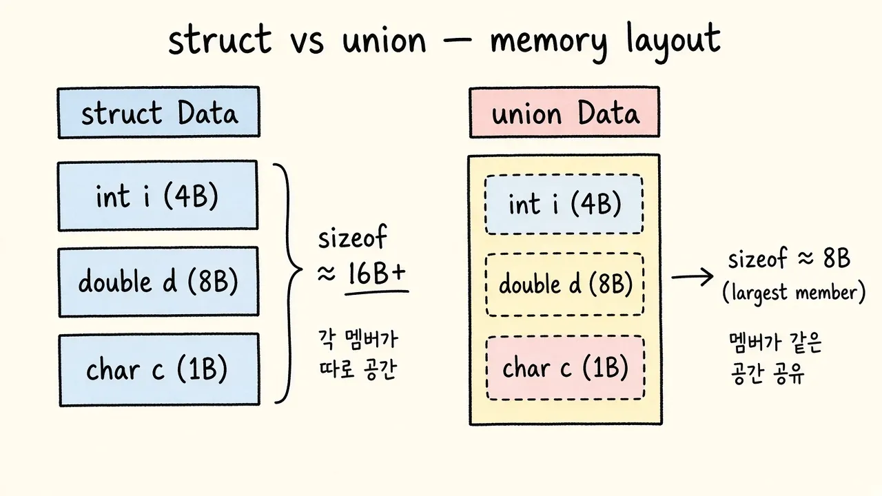 struct와 union 메모리 레이아웃 비교